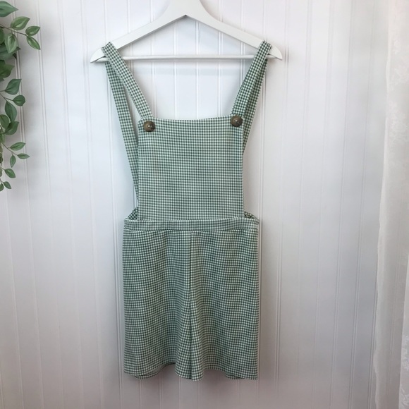 Nasty Gal Green Gingham Romper Shorts Sz 4 - Picture 2 of 13